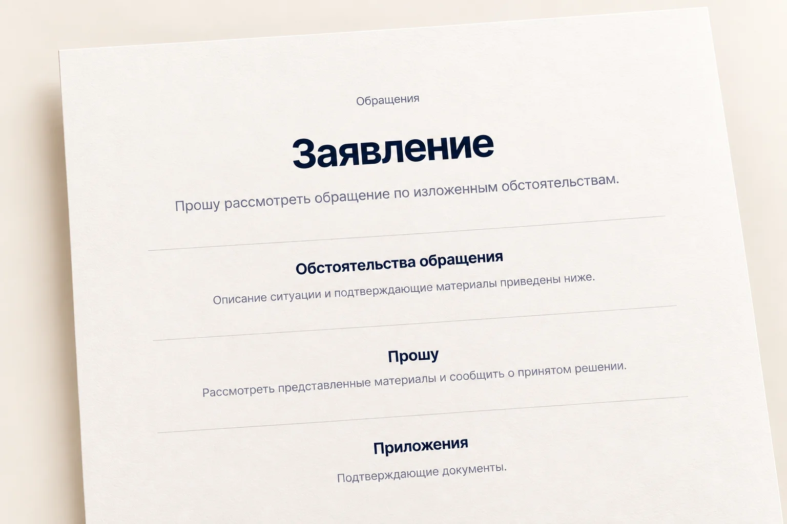 Пример оформления: заявление